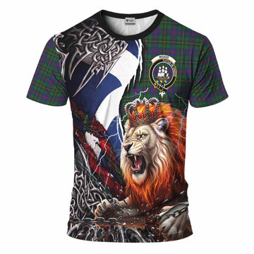Wood Tartan Crest T-Shirt Heritage Flag Grunge Celtic Knot and Lion Rampant