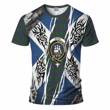 Wood Tartan Crest T-Shirt Scotland Flag Ripped Tribal Design
