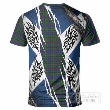 Wood Tartan Crest T-Shirt Scotland Flag Ripped Tribal Design
