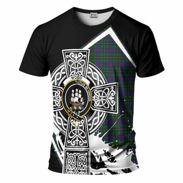 Wood Tartan Crest T-Shirt Scottish Celtic Cross Heritage