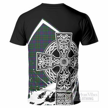 Wood Tartan Crest T-Shirt Scottish Celtic Cross Heritage