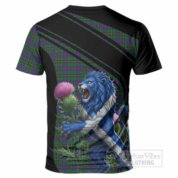 Wood Tartan Crest T-Shirt Scottish Lion Rampant Thistle