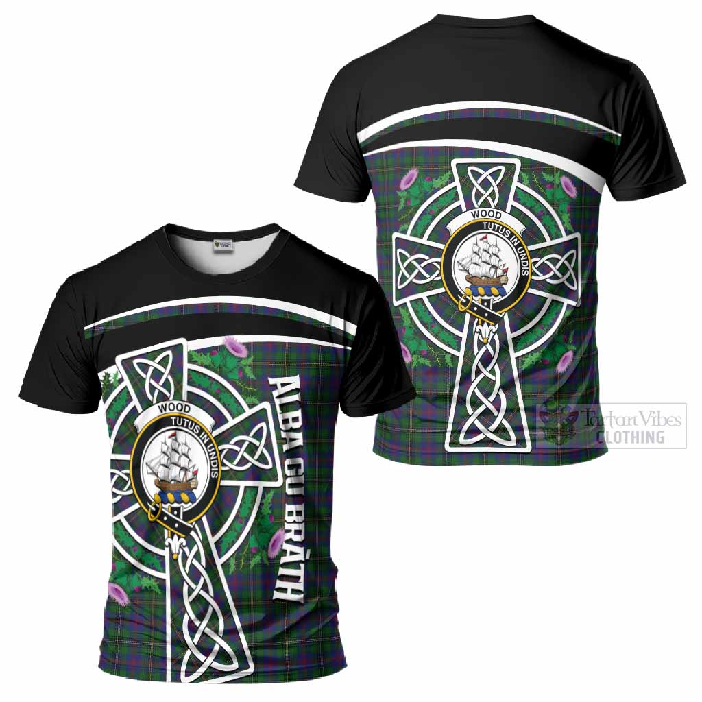Wood Tartan Crest T-Shirt Scottish Thistle Celtic Cross Alba Gu Brath