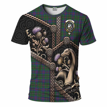 Wood Tartan Crest T-Shirt Scottish Thistle Loch Ness Monster