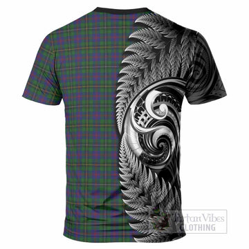 Wood Tartan Crest T-Shirt With New Zealand Silver Fern Maori Koru