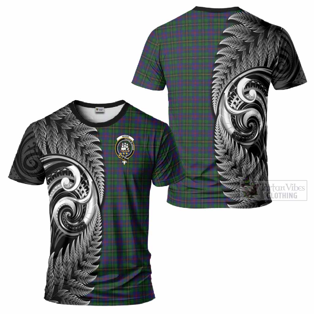 Wood Tartan Crest T-Shirt With New Zealand Silver Fern Maori Koru