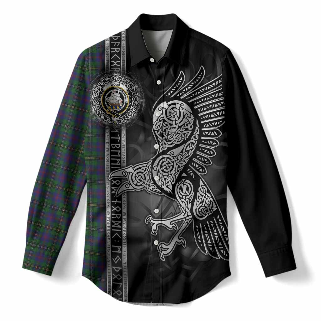 Wood Tartan Crest Women Casual Shirt Norse Mythology Viking Odin Crow Tattoo