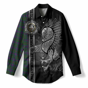 Wood Tartan Crest Women Casual Shirt Norse Mythology Viking Odin Crow Tattoo