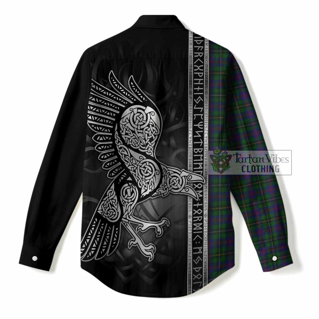 Wood Tartan Crest Women Casual Shirt Norse Mythology Viking Odin Crow Tattoo