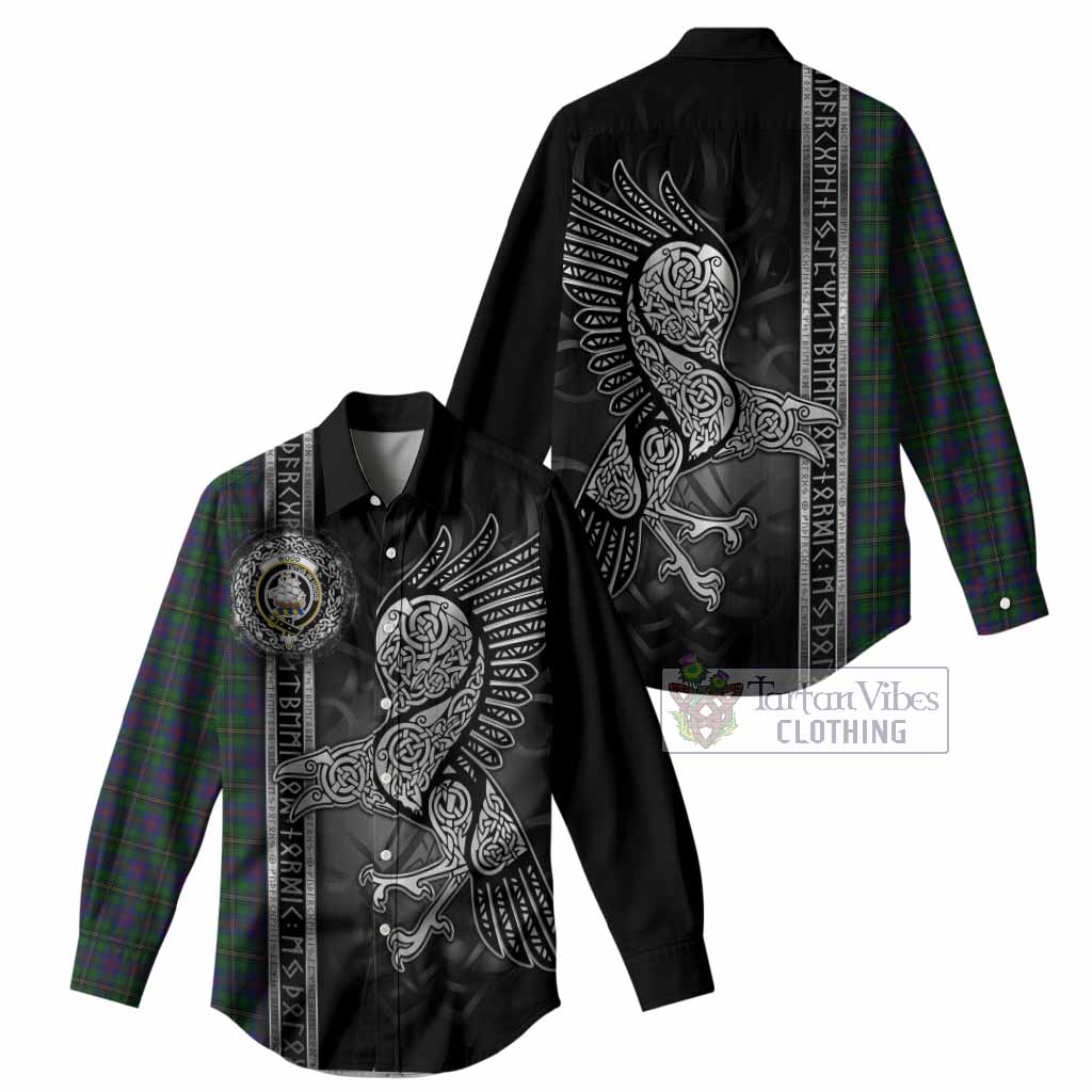 Wood Tartan Crest Women Casual Shirt Norse Mythology Viking Odin Crow Tattoo