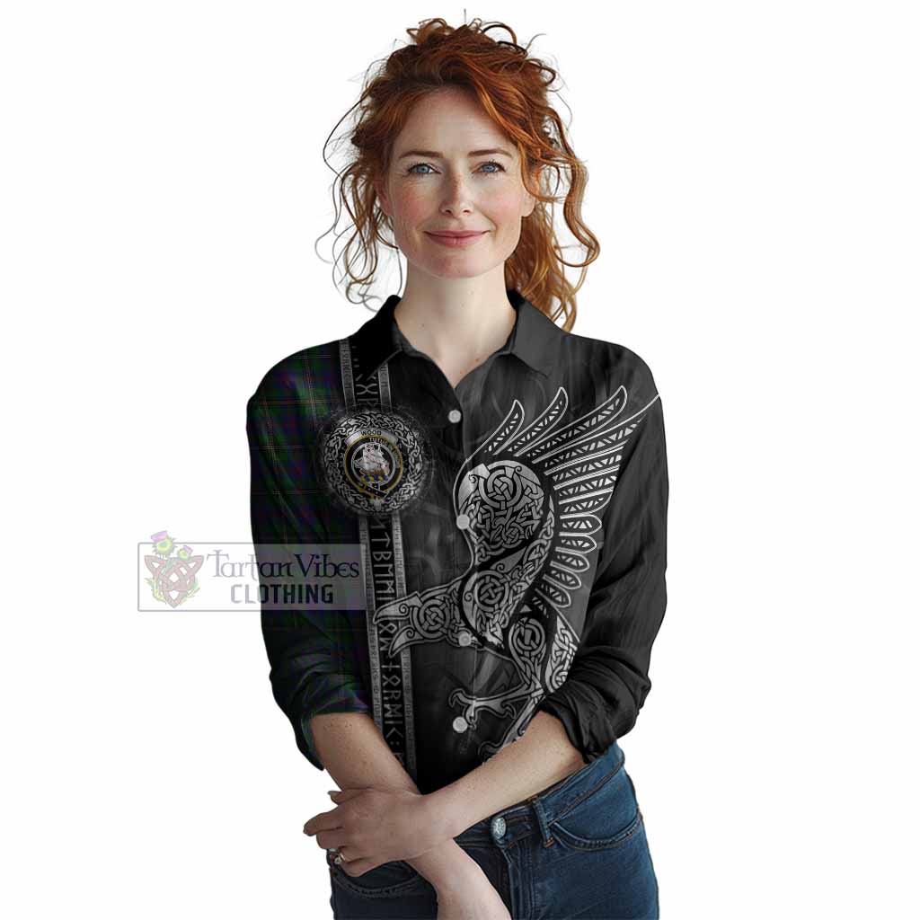 Wood Tartan Crest Women Casual Shirt Norse Mythology Viking Odin Crow Tattoo