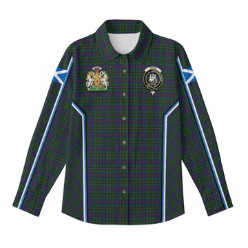 Wood Tartan Crest Women Casual Shirt Scotland Coat of Arm Flag Style
