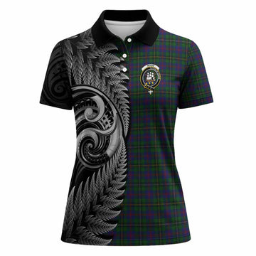 Wood Tartan Crest Women Polo Shirt With New Zealand Silver Fern Maori Koru