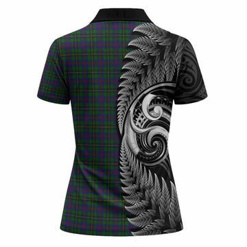 Wood Tartan Crest Women Polo Shirt With New Zealand Silver Fern Maori Koru