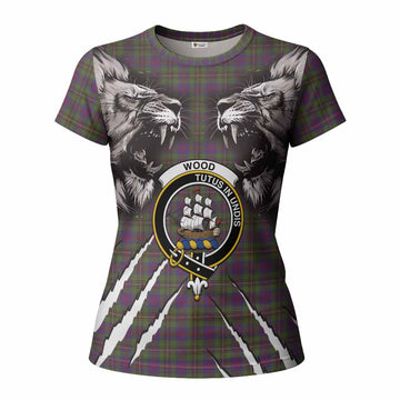 Wood Tartan Crest Women T shirt Ferocious Lion Style