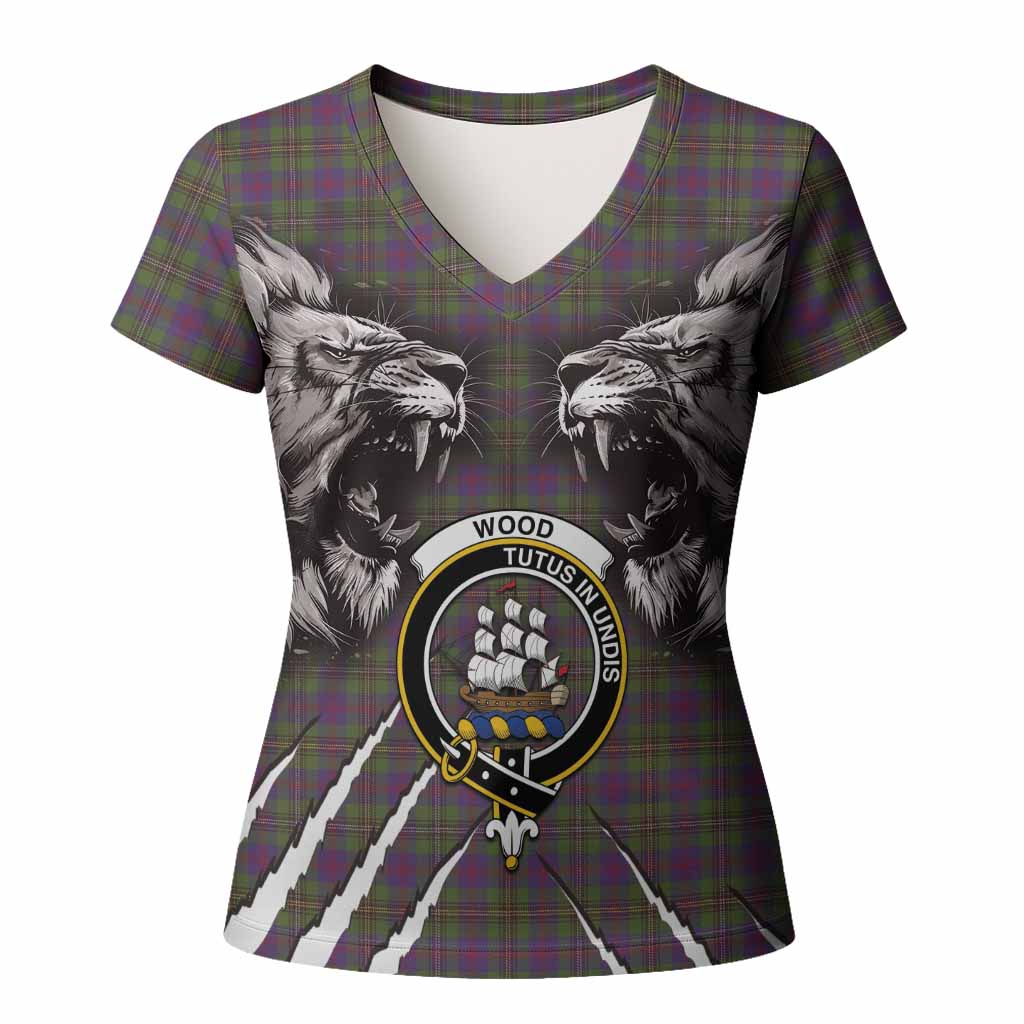 Wood Tartan Crest Women T shirt Ferocious Lion Style