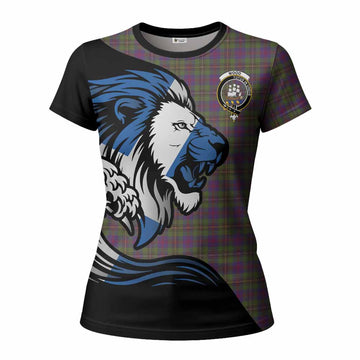 Wood Tartan Crest Women T shirt Scottish Golden Lions Wave Flow