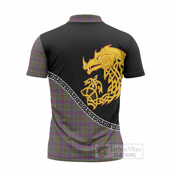 Wood Tartan Crest Zipper Polo Shirt Legendary Dragon Knot Half Style