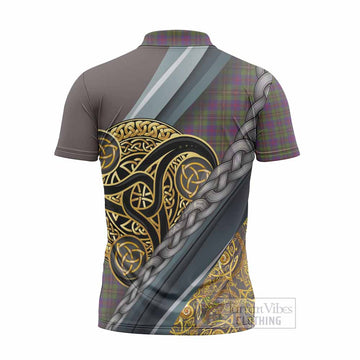 Wood Tartan Crest Zipper Polo Shirt Scottish Triskele Celtic