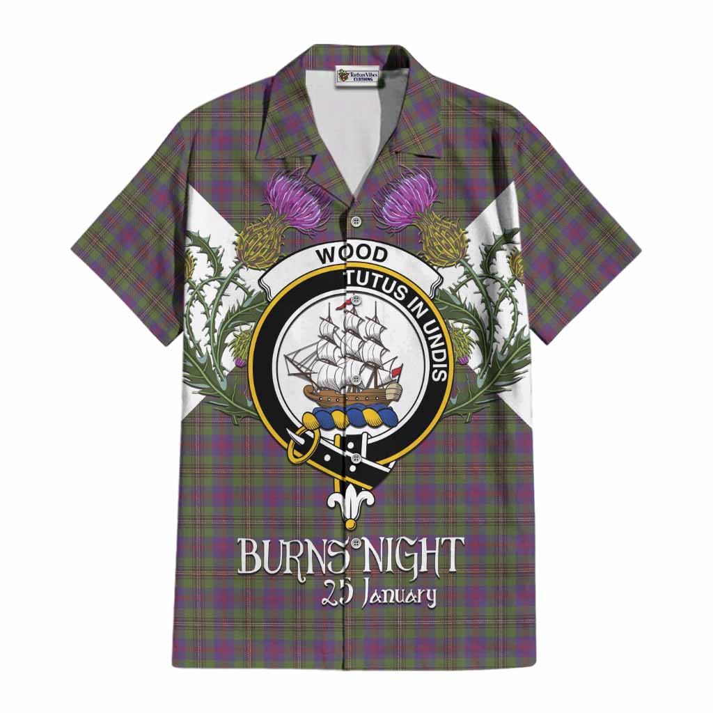 Wood Tartan Family Crest Cotton Hawaiian Shirt Scottish Burns Night Thistle Floral