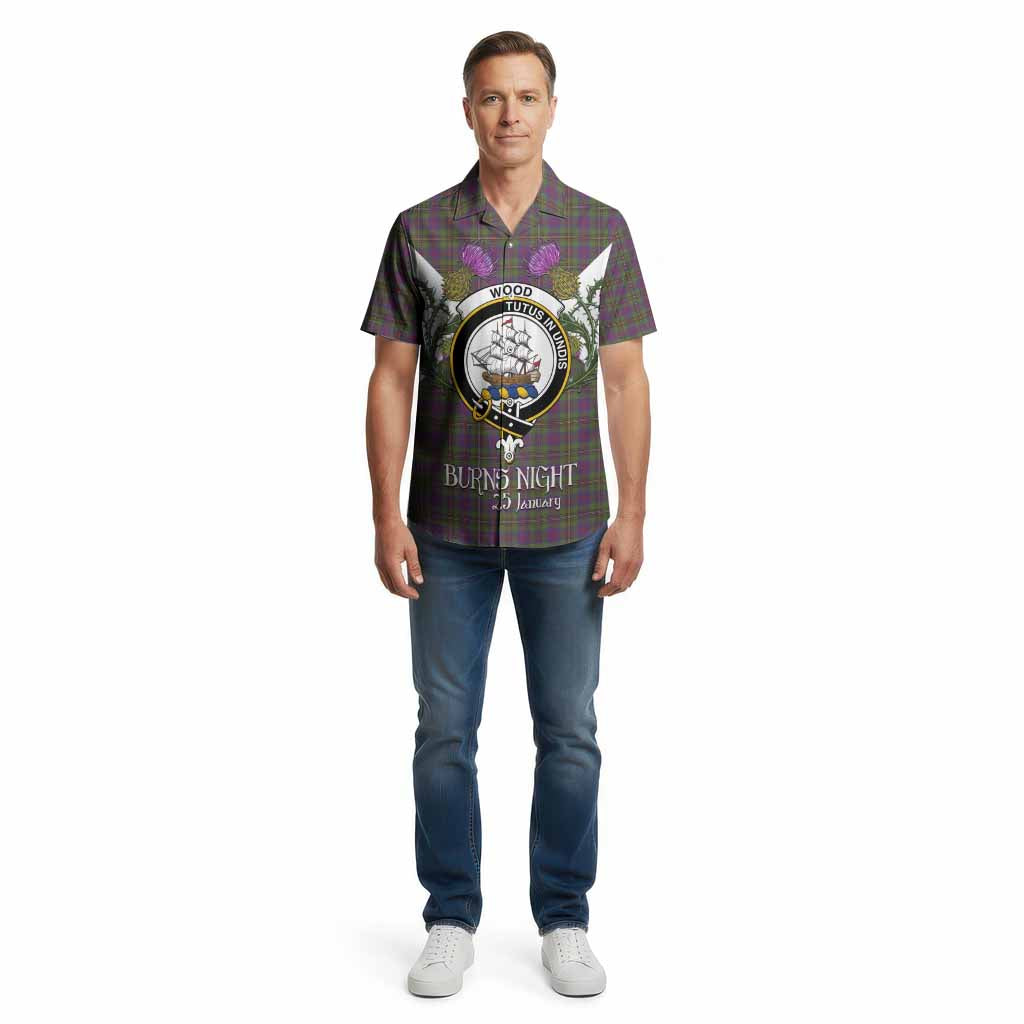 Wood Tartan Family Crest Cotton Hawaiian Shirt Scottish Burns Night Thistle Floral