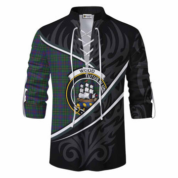 Wood Tartan Family Crest Ghillie Kilt Shirt Celtic Scottish Thistle Floral