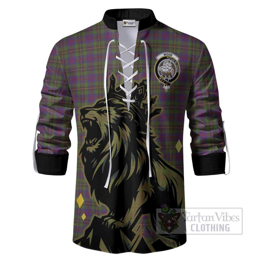 Wood Tartan Family Crest Ghillie Shirt Crowned Lion Roaring