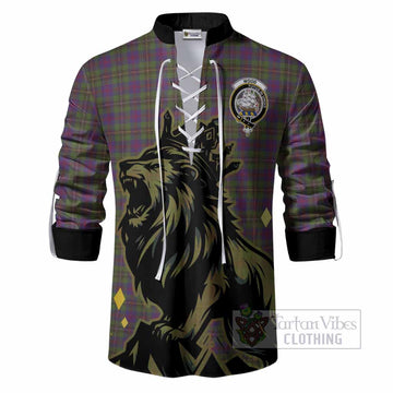 Wood Tartan Family Crest Ghillie Shirt Crowned Lion Roaring
