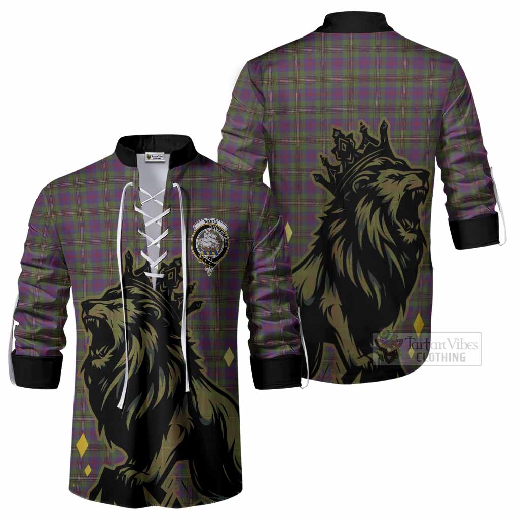 Wood Tartan Family Crest Ghillie Shirt Crowned Lion Roaring