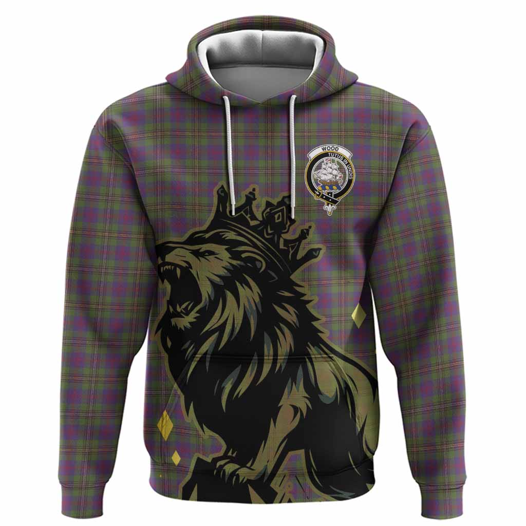 Wood Tartan Family Crest Hoodie Crowned Lion Roaring
