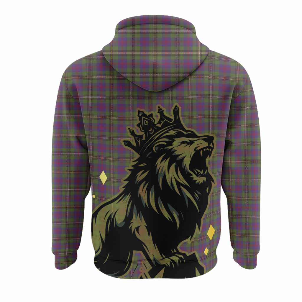 Wood Tartan Family Crest Hoodie Crowned Lion Roaring