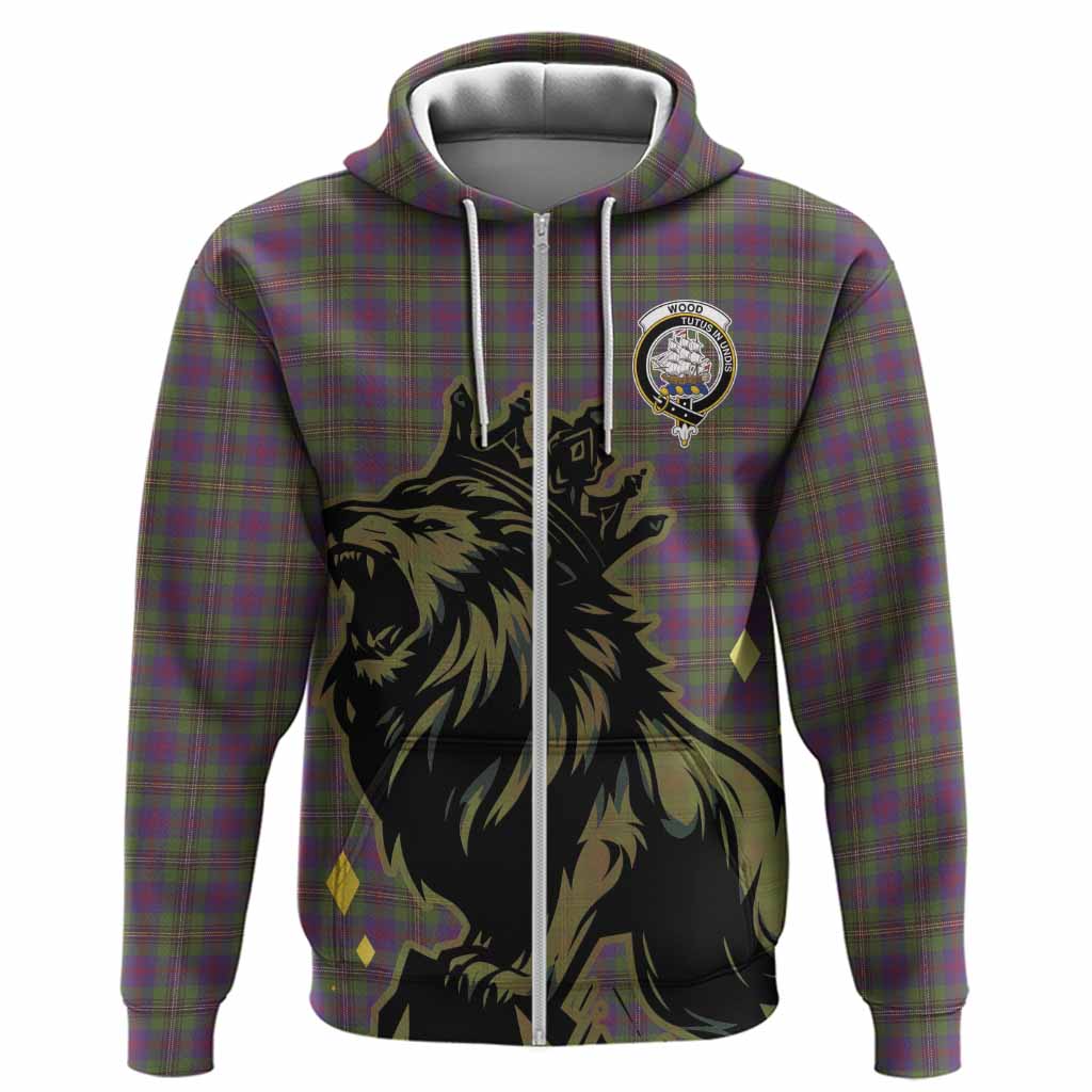 Wood Tartan Family Crest Hoodie Crowned Lion Roaring