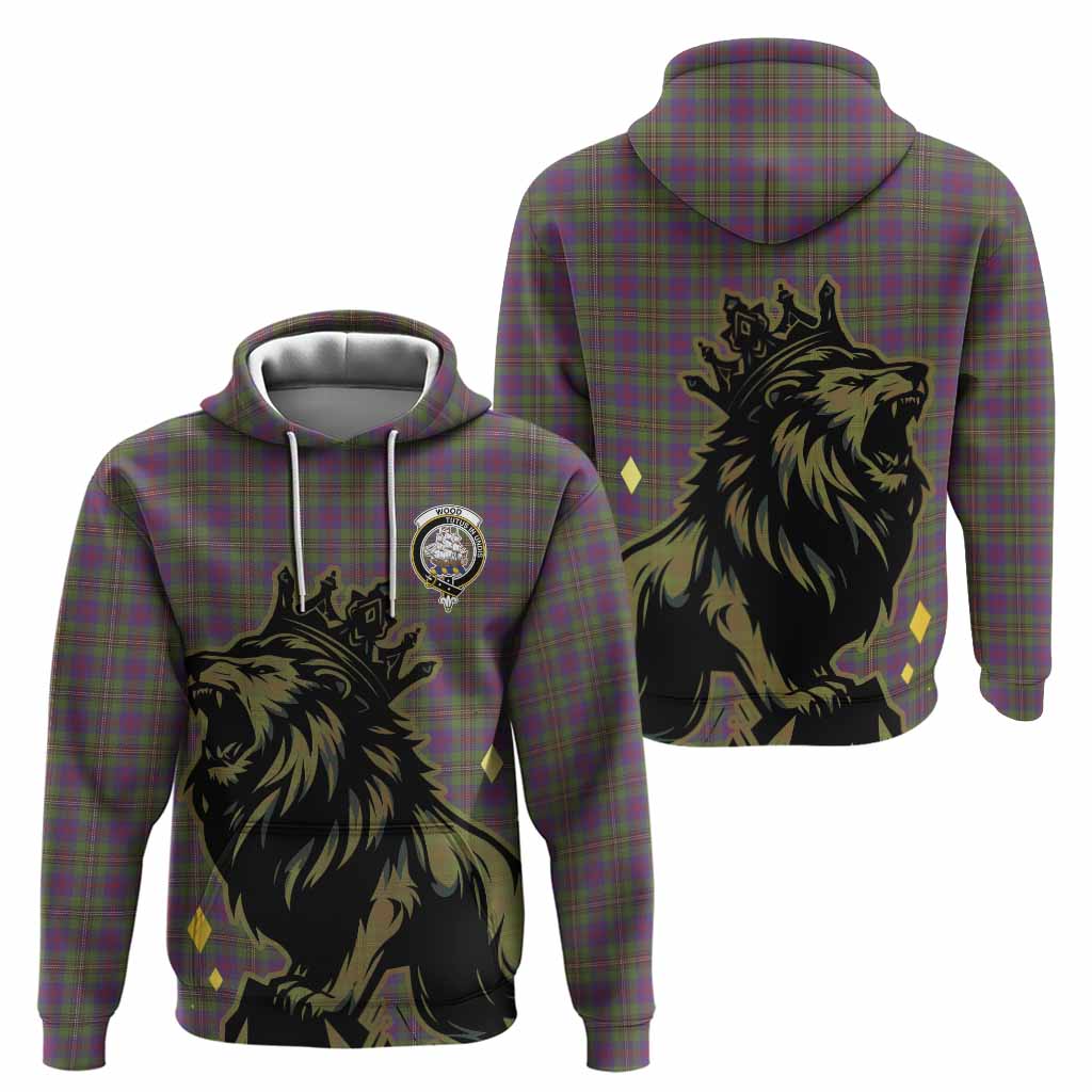 Wood Tartan Family Crest Hoodie Crowned Lion Roaring