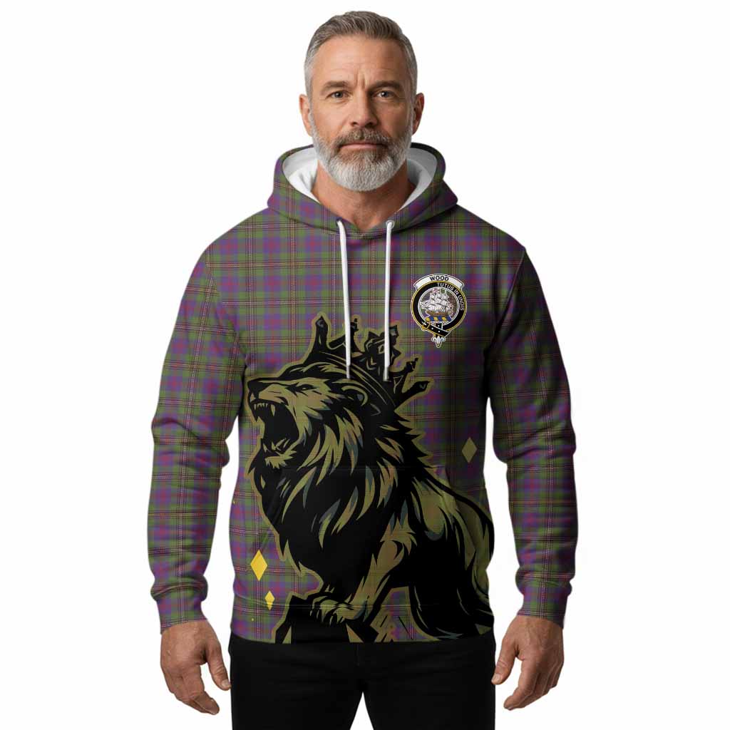 Wood Tartan Family Crest Hoodie Crowned Lion Roaring