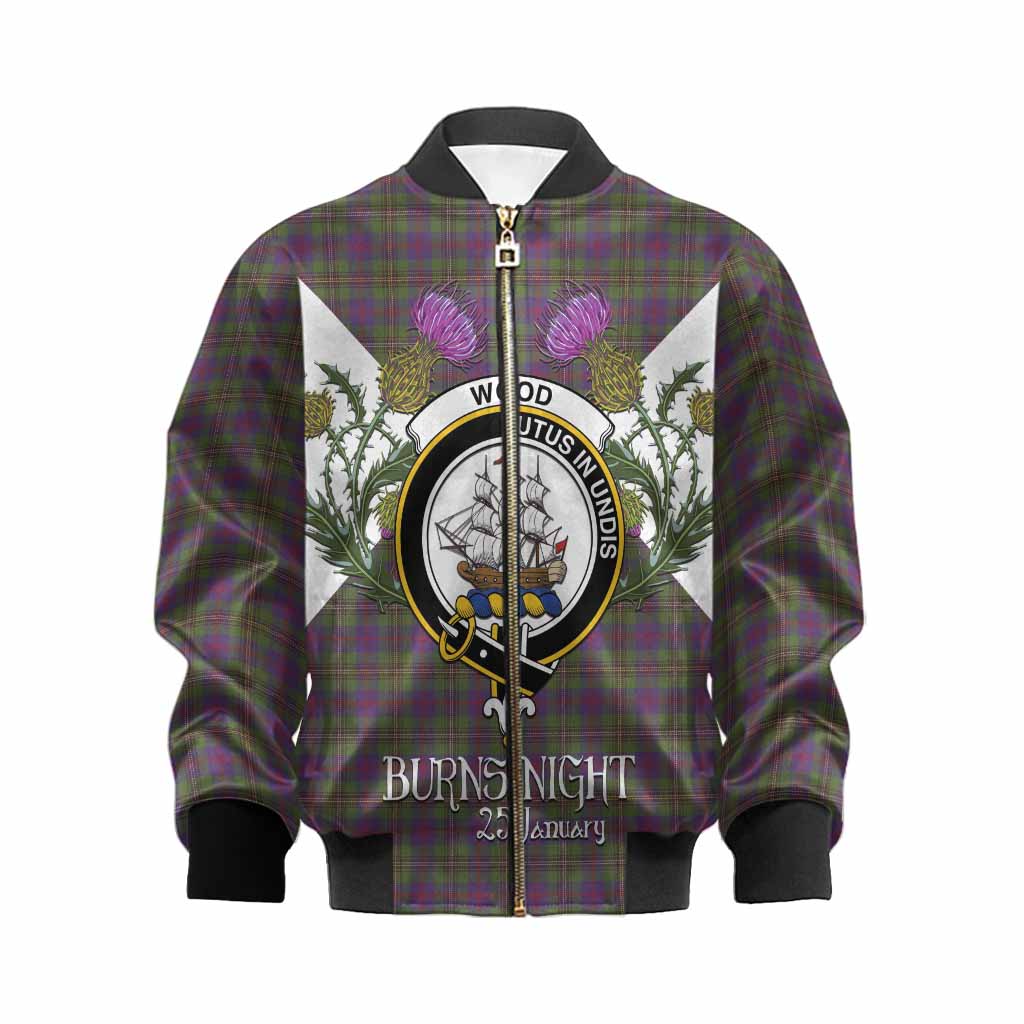 Wood Tartan Family Crest Kid Bomber Jacket Scottish Burns Night Thistle Floral