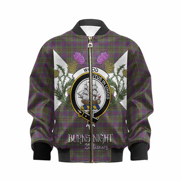 Wood Tartan Family Crest Kid Bomber Jacket Scottish Burns Night Thistle Floral