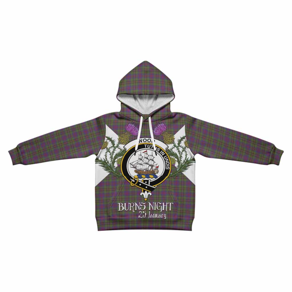 Wood Tartan Family Crest Kid Hoodie Scottish Burns Night Thistle Floral