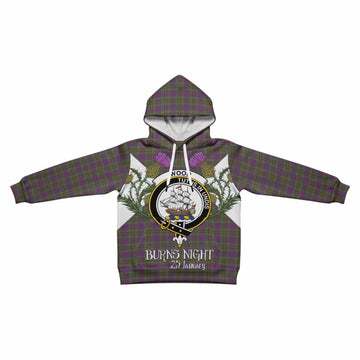 Wood Tartan Family Crest Kid Hoodie Scottish Burns Night Thistle Floral