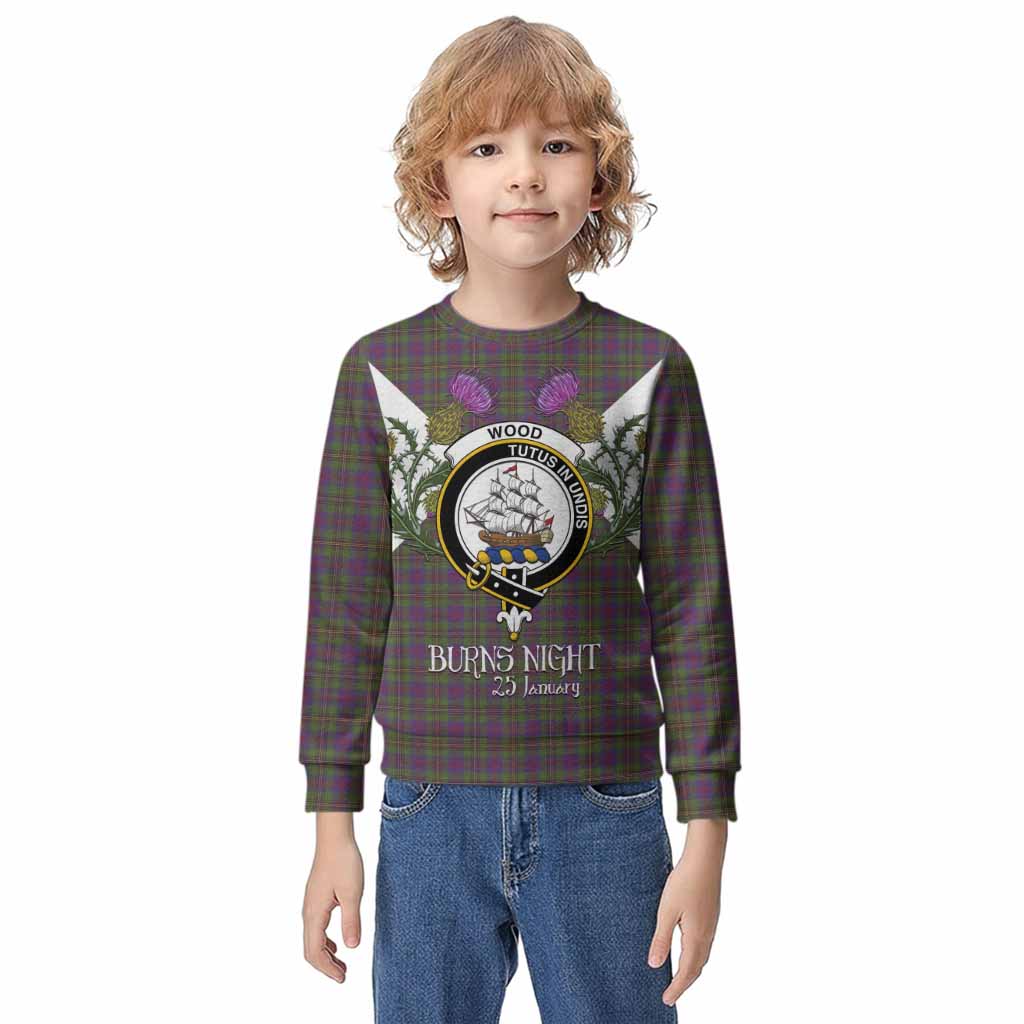 Wood Tartan Family Crest Kid Knitted Sweatshirt Scottish Burns Night Thistle Floral