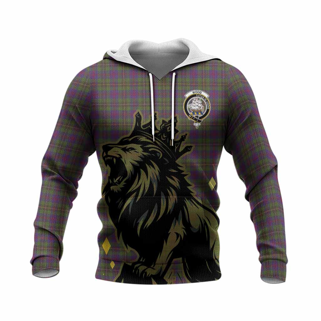 Wood Tartan Family Crest Knitted Hoodie Crowned Lion Roaring