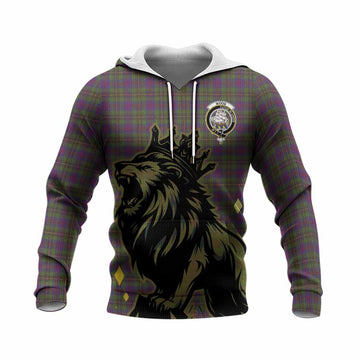 Wood Tartan Family Crest Knitted Hoodie Crowned Lion Roaring