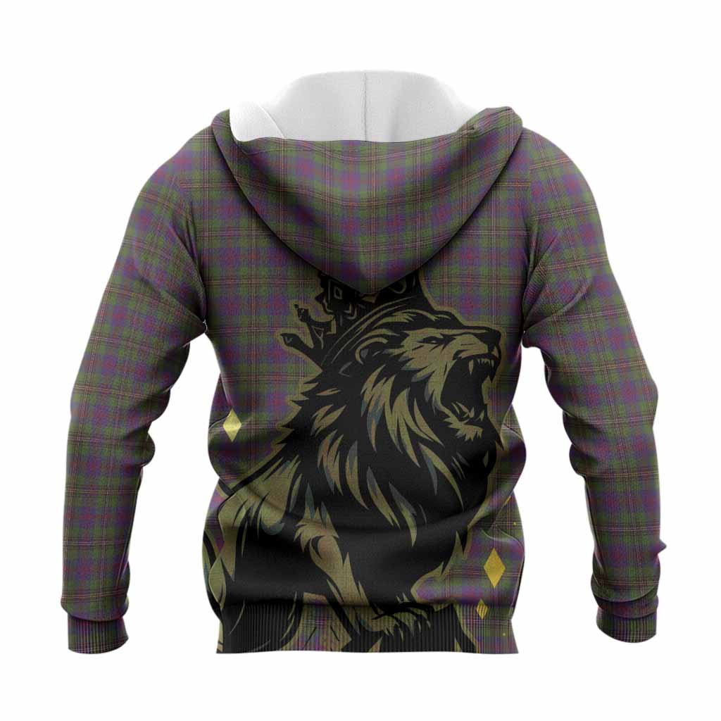 Wood Tartan Family Crest Knitted Hoodie Crowned Lion Roaring