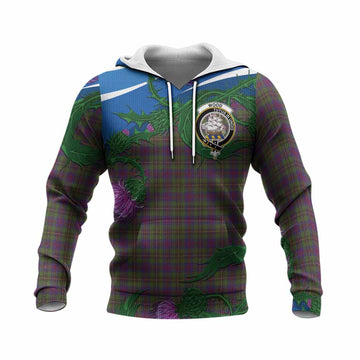Wood Tartan Family Crest Knitted Hoodie Thistle in Minimalism