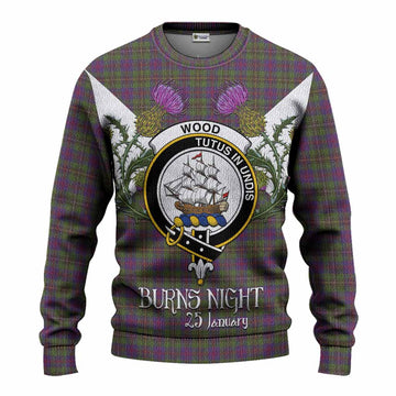 Wood Tartan Family Crest Knitted Sweater Scottish Burns Night Thistle Floral