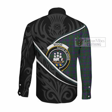 Wood Tartan Family Crest Long Sleeve Button Shirts Celtic Scottish Thistle Floral