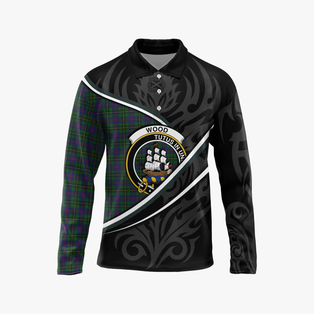 Wood Tartan Family Crest Long Sleeve Polo Shirt Celtic Scottish Thistle Floral - Tartan Vibes Clothing