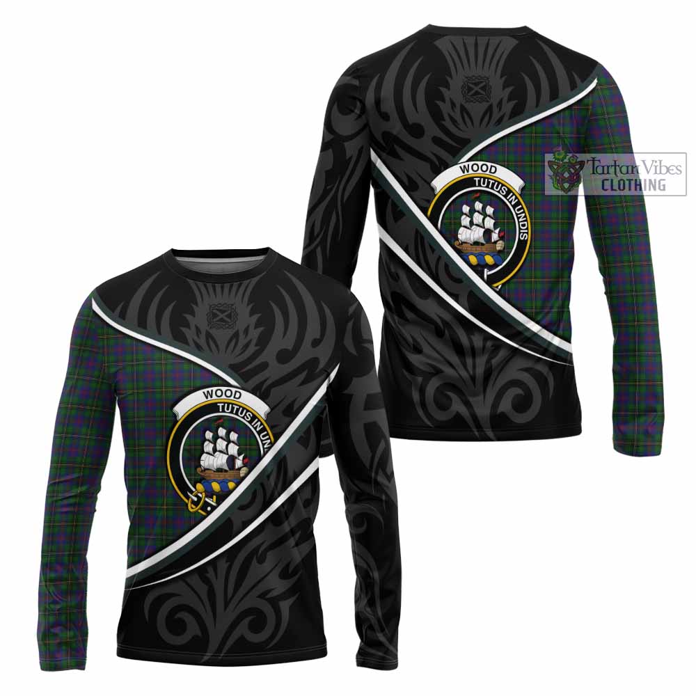 Wood Tartan Family Crest Long Sleeve T-Shirt Celtic Scottish Thistle Floral - Tartan Vibes Clothing