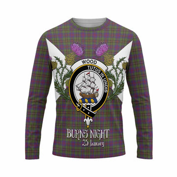 Wood Tartan Family Crest Long Sleeve T-Shirt Scottish Burns Night Thistle Floral