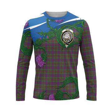 Wood Tartan Family Crest Long Sleeve T-Shirt Thistle in Minimalism