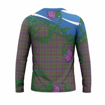 Wood Tartan Family Crest Long Sleeve T-Shirt Thistle in Minimalism